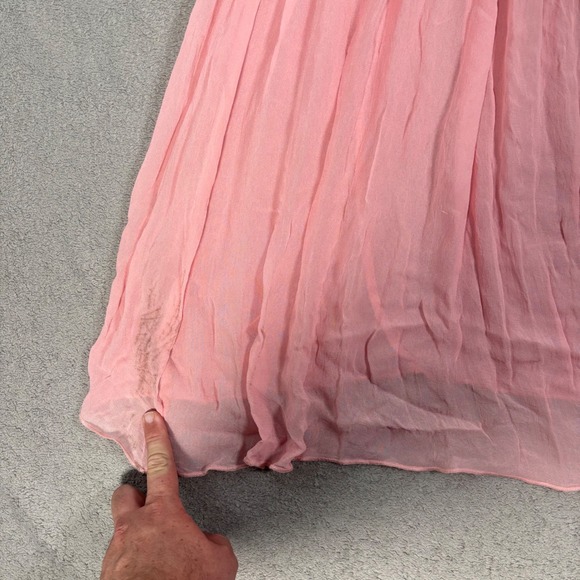 Sundance Maxi Dress Size L Pink Sheer Smocked Empire Waist Overlay Flowy Boho - Picture 5 of 14